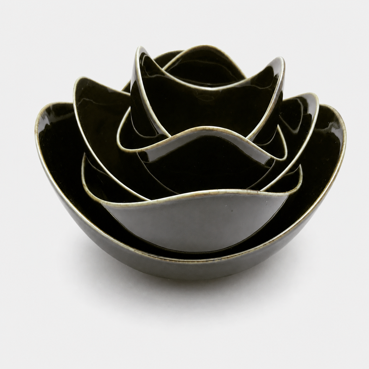 Black Glaze Lotus Bowl Set