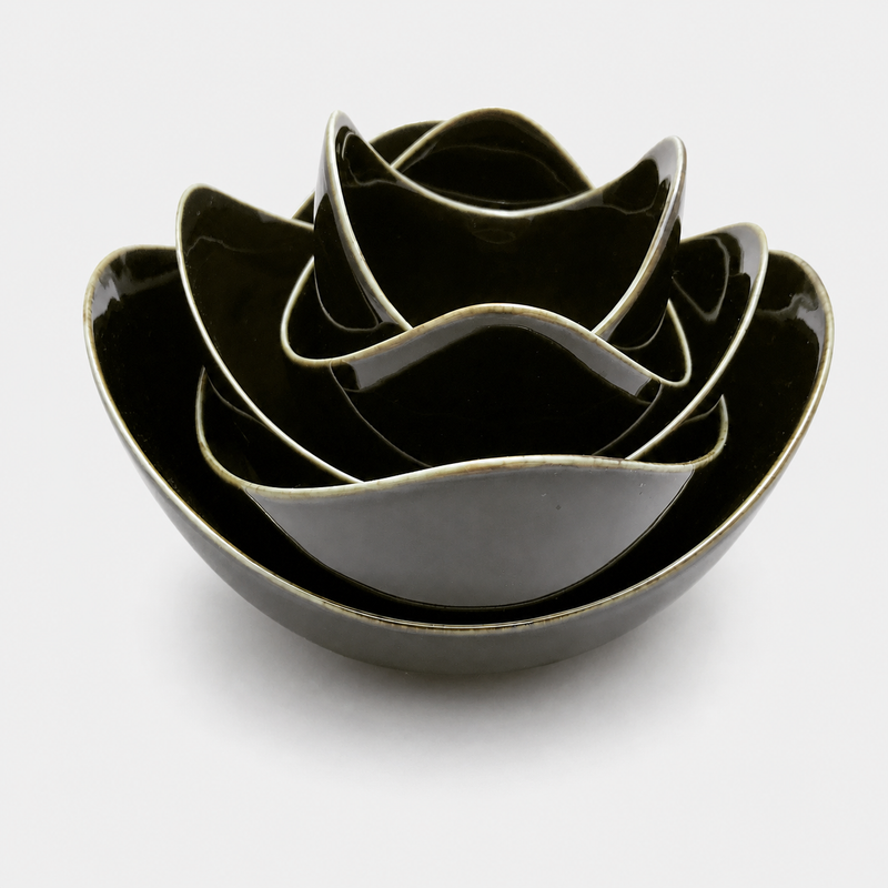Black Glaze Lotus Bowl Set