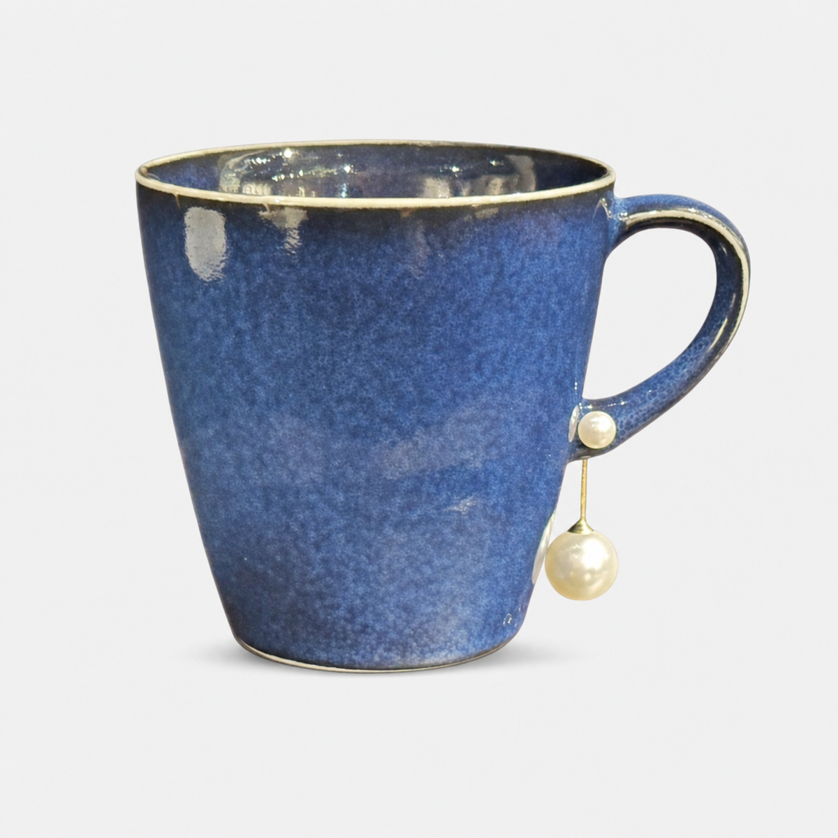 Bluebird Color Glaze Mug with Pearl Earring
