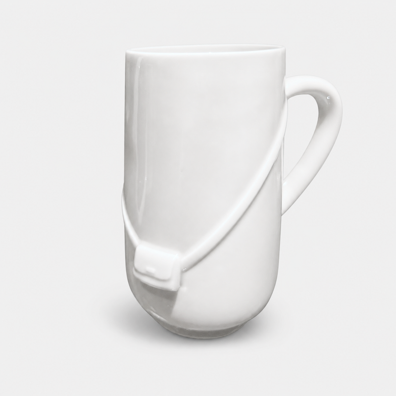 Green White Cup Wearing A Sling Bag