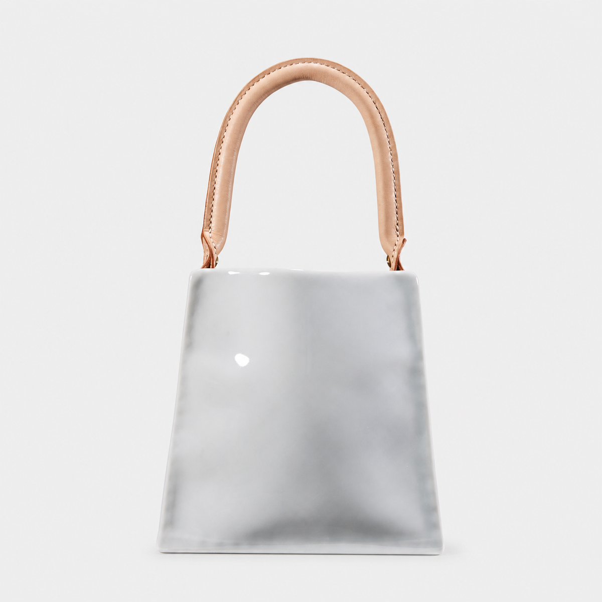 Green White Handbag Vase With Leather Handle