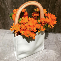Green White Handbag Vase With Leather Handle