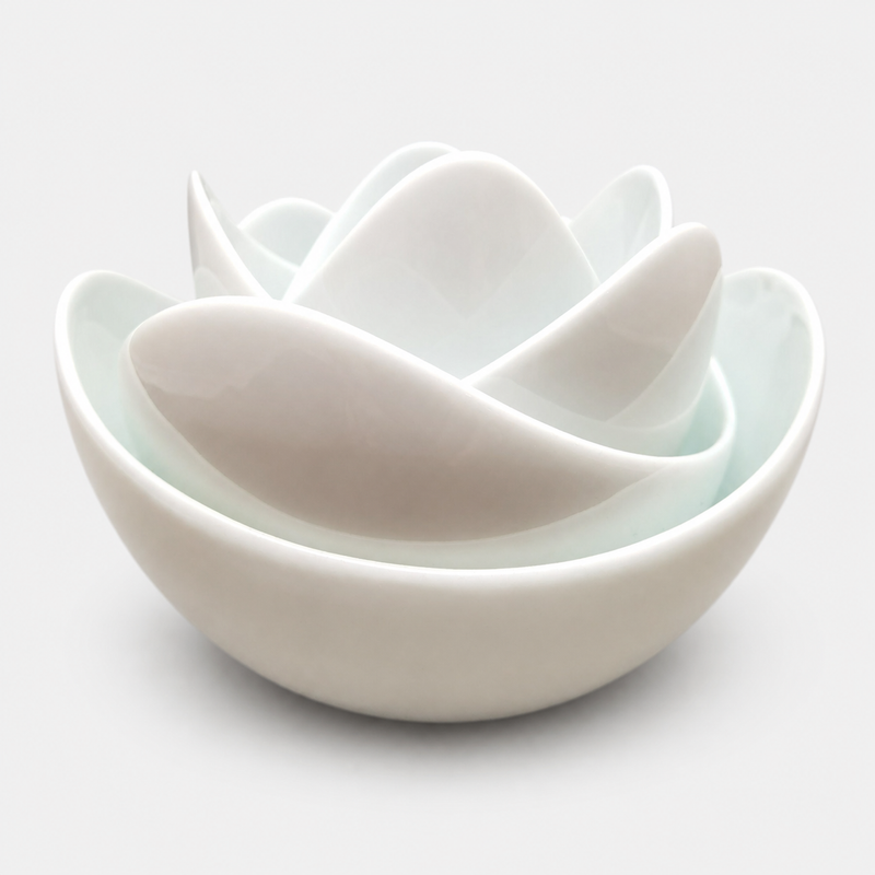 Green White Lotus Bowl Set