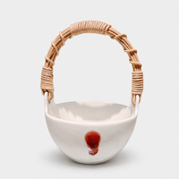 Underglaze Red Small Bowl With Cane Handle