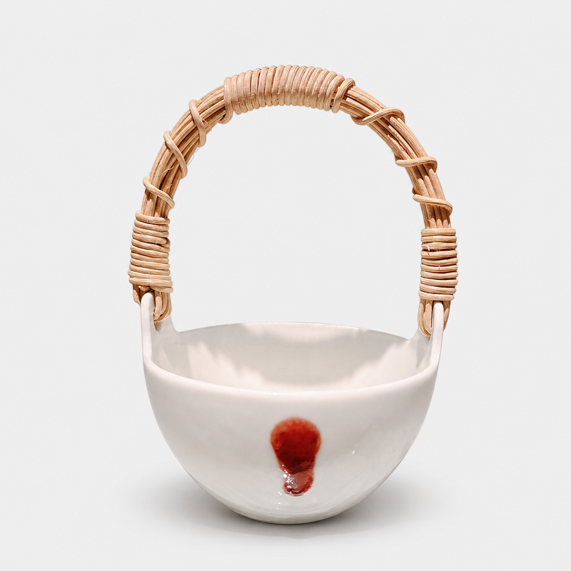 Underglaze Red Small Bowl With Cane Handle