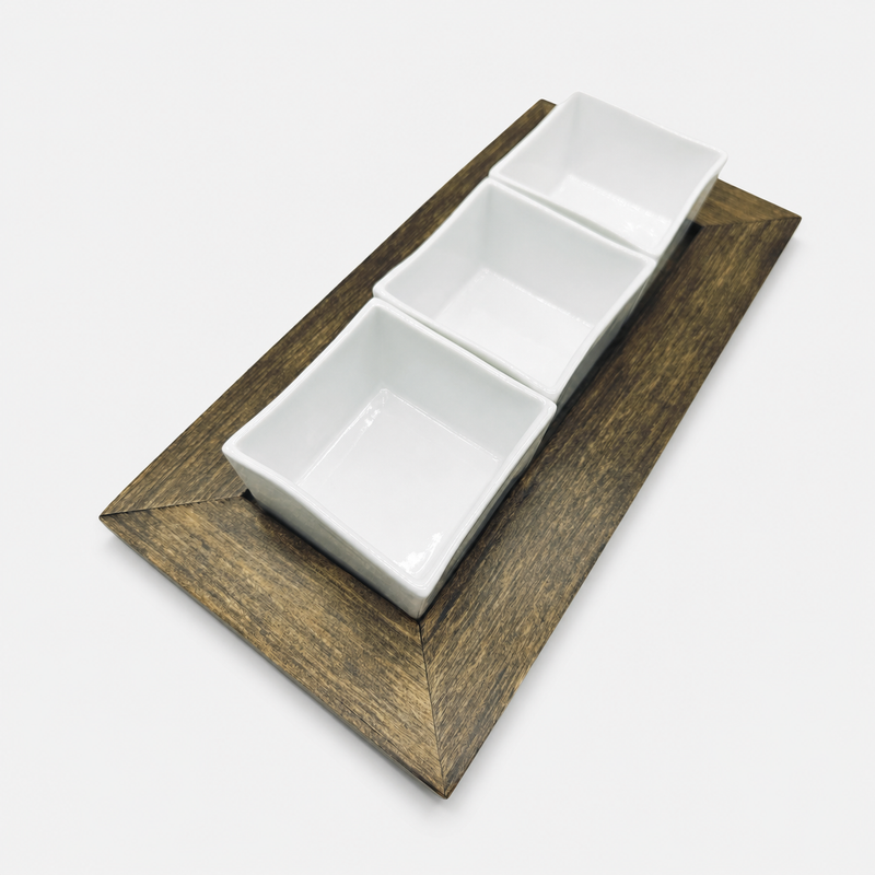 White Glaze Cubic Cups – 3 Cups Tray Set