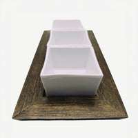 White Glaze Cubic Cups – 3 Cups Tray Set