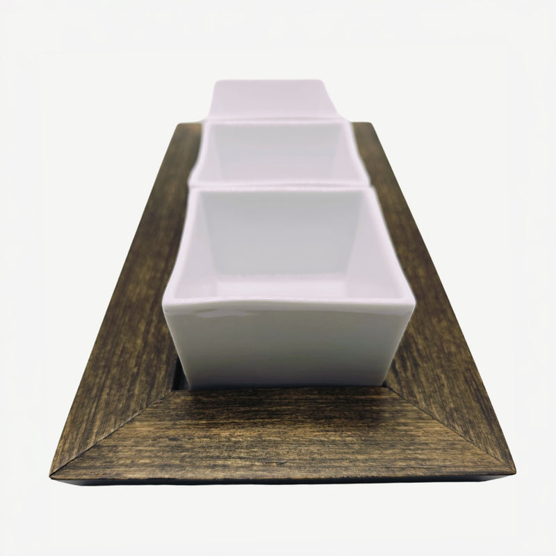 White Glaze Cubic Cups – 3 Cups Tray Set
