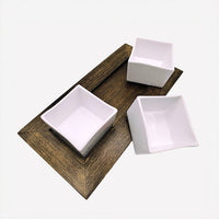 White Glaze Cubic Cups – 3 Cups Tray Set