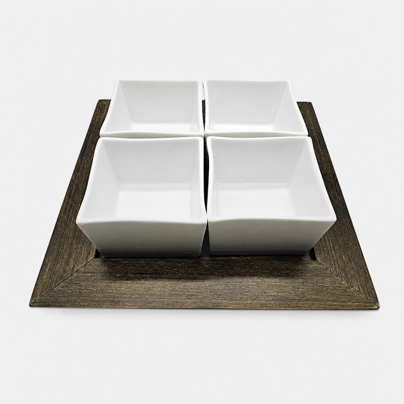 White Glaze Cubic Cups – 4 Cups Tray Set