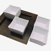 White Glaze Cubic Cups – 4 Cups Tray Set