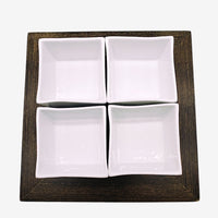 White Glaze Cubic Cups – 4 Cups Tray Set