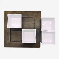 White Glaze Cubic Cups – 4 Cups Tray Set