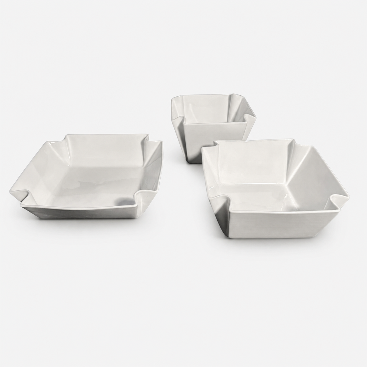 White Glaze Folded Square Bowls Set