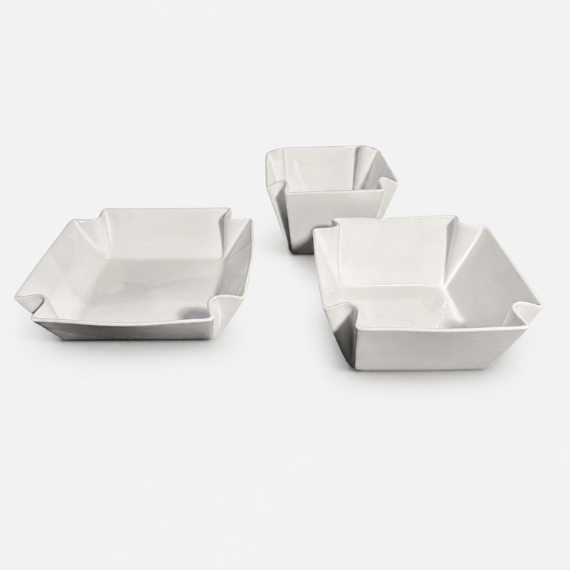 White Glaze Folded Square Bowls Set