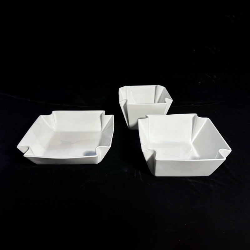 White Glaze Folded Square Bowls Set