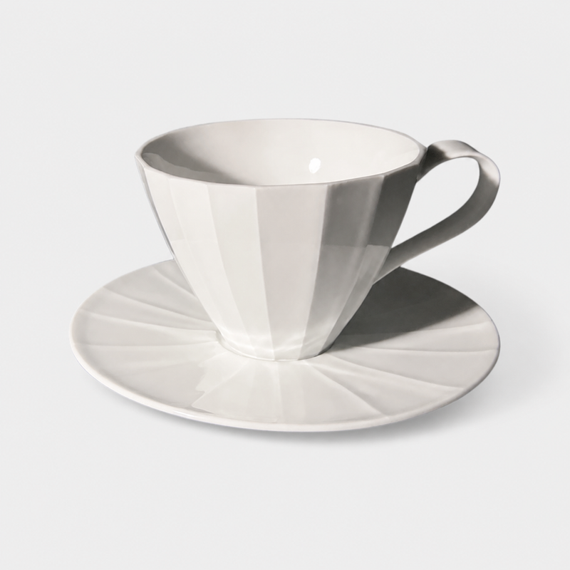 White Ridged-line Coffee Cup