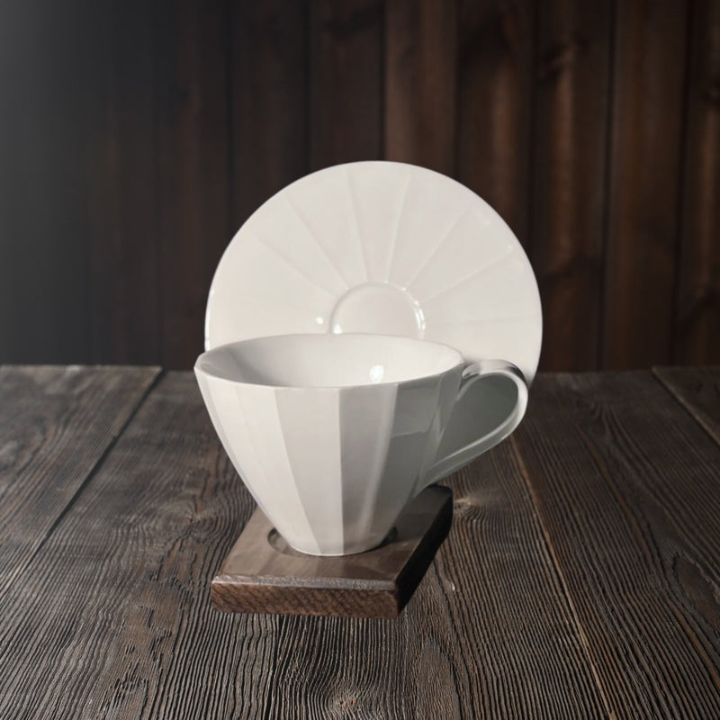 White Ridged-line Coffee Cup